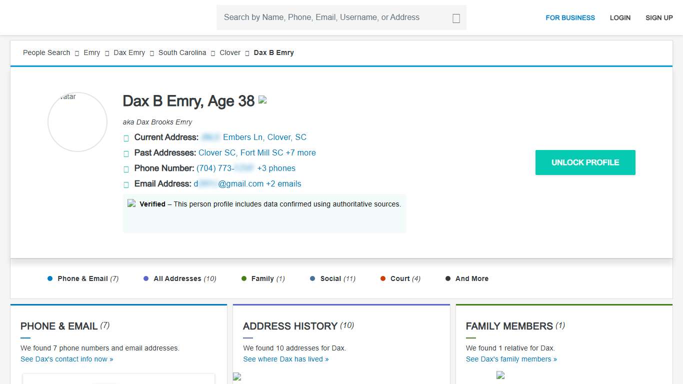 Dax B Emry, Clover, SC (29710) - Spokeo