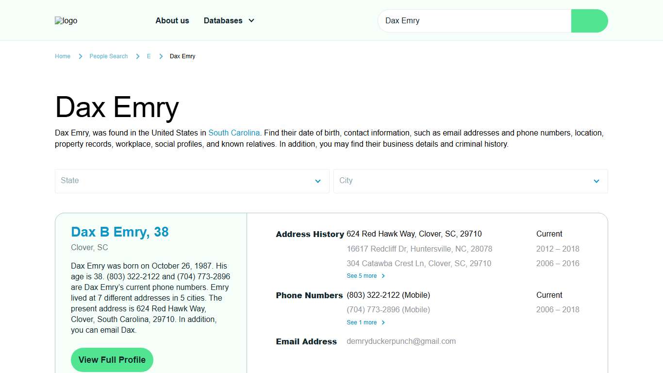 Find Dax Emry – Phone Number, Home Address & More NPD Free Person Search